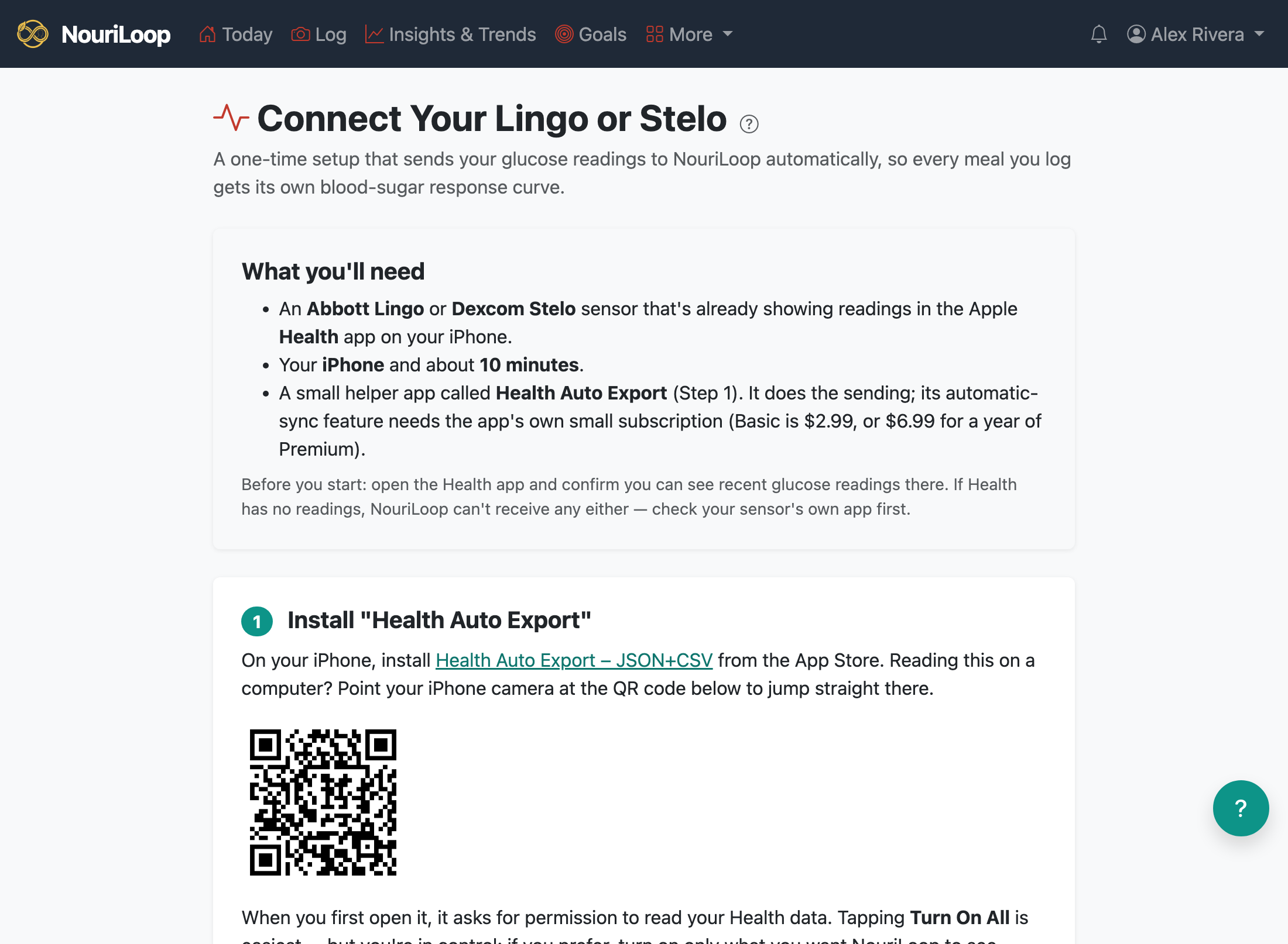The guided CGM setup with its live verification checklist